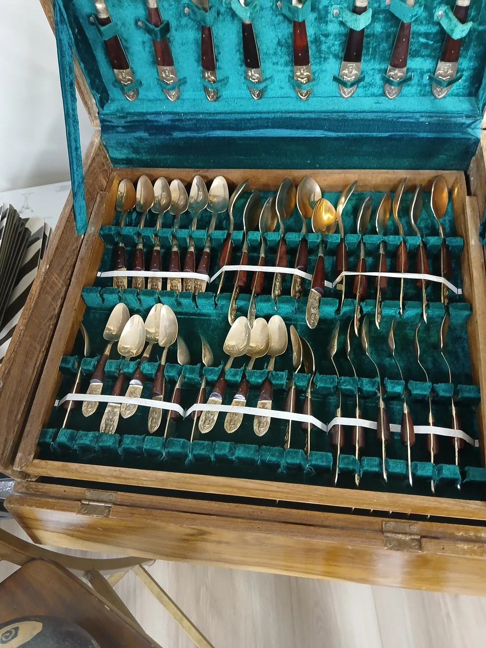 Vintage Gold Rosewood Flatware Complete Set 141 Piece